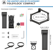 Foldylock Compact Folding Bike Lock - Award Winning Patented Lightweight High Security Bicycle Lock - Heavy Duty anti Theft Smart Secure Guard with Keys and Case for Bikes or Scooters