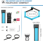 Foldylock Compact Folding Bike Lock - Award Winning Patented Lightweight High Security Bicycle Lock - Heavy Duty anti Theft Smart Secure Guard with Keys and Case for Bikes or Scooters