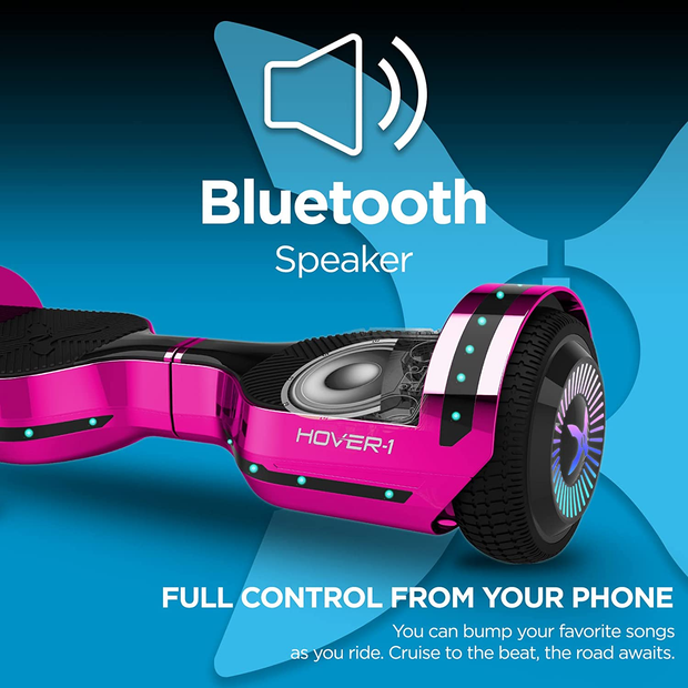 Hover-1 Chrome 2.0 Electric Hoverboard | 6MPH Top Speed, 7 Mile Range, 4.5HR Full-Charge, Built-In Bluetooth Speaker, Rider Modes: Beginner to Expert