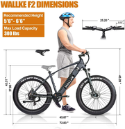 Wallke F2 Fat Tire Ebikes for Adults 500W BAFANG Motor 48V 10.4Ah LG Lithium Battery-Ul Certified 26 Inch Electric Mountain Bike Lockout Suspension Fork Shimano 7-Speed Snow Beach Electric Bike 25 Mph