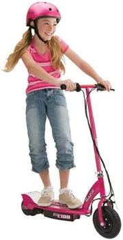 Razor E100 Kids Ride on 24V Motorized Powered Electric Scooter Toy, Speeds up to 10 MPH with Brakes and Pneumatic Tires, Pink and Purple