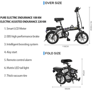 AKT 14 Inch Foldable E-Bike Mini Electric Bicycle for City Commuting, 3 Ride Modes, Power 250W, Mileage about 150-250KM