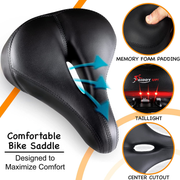 Giddy Up! Bike Seat - Comfortable Bike Saddle for Exercise and Road Bicycle with LED - Wide Padded Bicycle Saddle for Peloton - Replacement Comfort Bicycle Seat Cushion for Men and Women