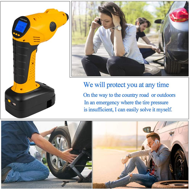 CARYWON Portable Air Compressor Pump Cordless Tire Inflator with Digital Display and LED Lights ,Built-In Power Bank Perfect for Car Bicycle Air Mattresses Airboat Airbed Basketballs