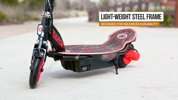 Razor Power Core E90 Glow Electric Scooter - Hub Motor, LED Light-Up Deck, up to 10 Mph and 60 Min Ride Time, for Kids 8+ , Black/Red (Glow)