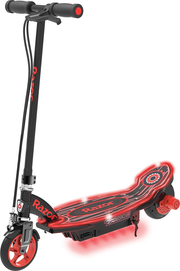 Razor Power Core E90 Glow Electric Scooter - Hub Motor, LED Light-Up Deck, up to 10 Mph and 60 Min Ride Time, for Kids 8+ , Black/Red (Glow)