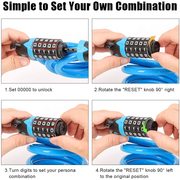 Emoly Bike Lock Cable, High Security 5 Digit Resettable Combination Coiling Bike Cable Lock,Bicycle Cable Lock for Bicycle,Mountain Bike, Scooter Outdoors, 4 Feet X 1.2M, Blue