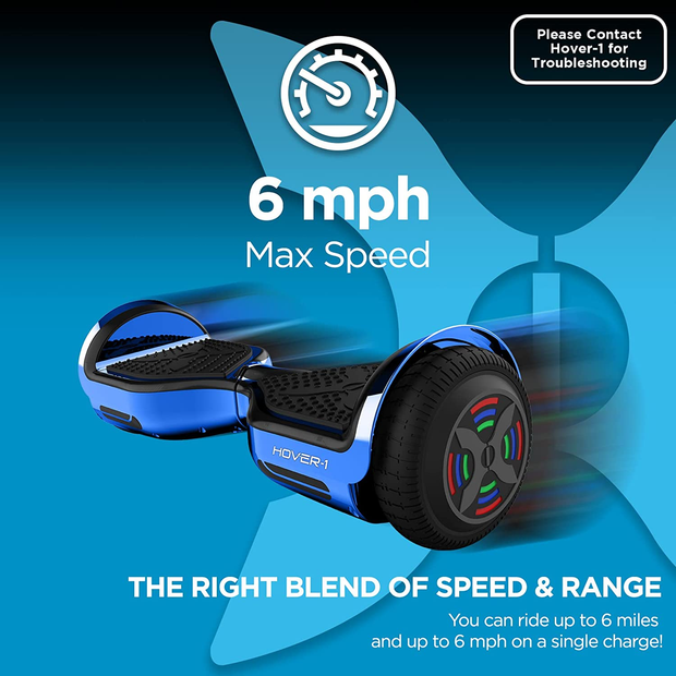 Hover-1 Chrome Electric Hoverboard | 6MPH Top Speed, 6 Mile Range, 4.5HR Full-Charge, Built-In Bluetooth Speaker, Rider Modes: Beginner to Expert