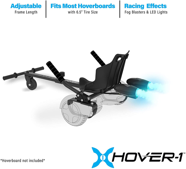 Hover-1 Falcon-1 Buggy Attachment | Turbo LED Lights, Compatible with All 6.5" & 8" Hoverboards, Hand-Operated Rear Wheel Control, Adjustable Frame, Easy Install