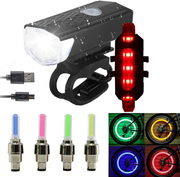 JAIZAIWJ USB Rechargeable Bicycle Lights Set 3LED Light Modes Waterproof Bike Lights Front and Back Taillight 4Pcs Bike Wheel Lights for Men Women Kids Road Mountain Cycling(2Cables/12 Batteries)