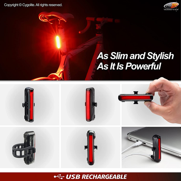 Cygolite Hotrod – 90 Lumen Bike Tail Light - 6 Night & Daytime Modes– Wide Glowing Leds- Compact & Sleek– IP64 Water Resistant– Sturdy Flexible Mount- USB Rechargeable–Great for Busy Roads