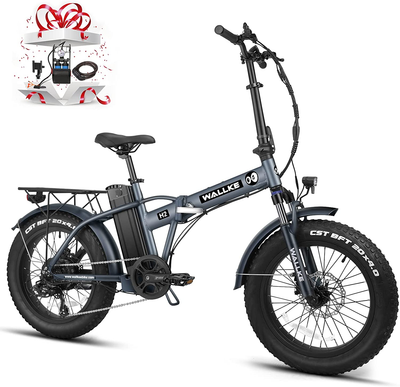 Wallke H2 Folding Fat Tire Electric Bike for Adults 20 Inch 500W BAFANG Motor 48V 13Ah LG Lithium Battery Removable-Ul Certified Shimano 7-Speed Electric Bicycle Snow Mountain Beach Ebike