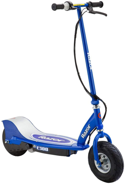 Razor E300 Durable Adult & Teen Ride-On 24V Motorized High-Torque Power Electric Scooter, Speeds up to 15 MPH with Brakes and 9" Pneumatic Tires, Blue