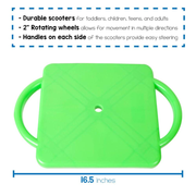 Hand2Mind Green Indoor Scooter Board with Safety Handles for Kids Ages 6-12, Plastic Floor Scooter Board with Rollers, Physical Education for Home, Homeschool Supplies (Pack of 1)