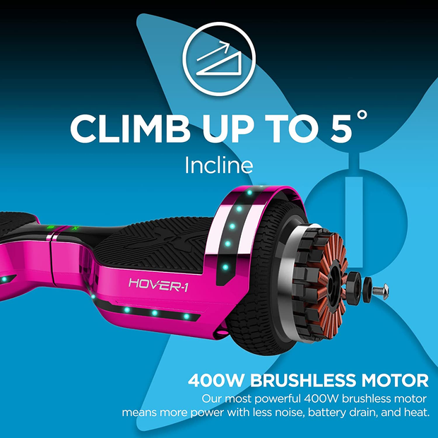 Hover-1 Chrome 2.0 Electric Hoverboard | 6MPH Top Speed, 7 Mile Range, 4.5HR Full-Charge, Built-In Bluetooth Speaker, Rider Modes: Beginner to Expert