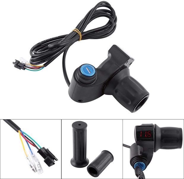 Tbest Electric Throttle,Ebike Throttle,Universal E Bike Throttle Grip Electric Bike Motor Scooter Speed Controller & Cable Set, 12V 99V Half Wrist Twist Grip Throttle Handle with LED Display Key Knock
