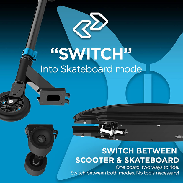 Hover-1 Switch 2-In-1 Electric Scooter & Skateboard | 2.5HR Full Charge, Lock & Release Mechanism, Remote Controlled, Safe for Kids, Black