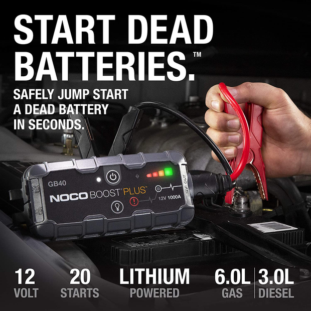 NOCO Boost plus GB40 1000 Amp 12-Volt Ultrasafe Lithium Jump Starter Box, Car Battery Booster Pack, Portable Power Bank Charger, and Jumper Cables for up to 6-Liter Gasoline and 3-Liter Diesel Engines