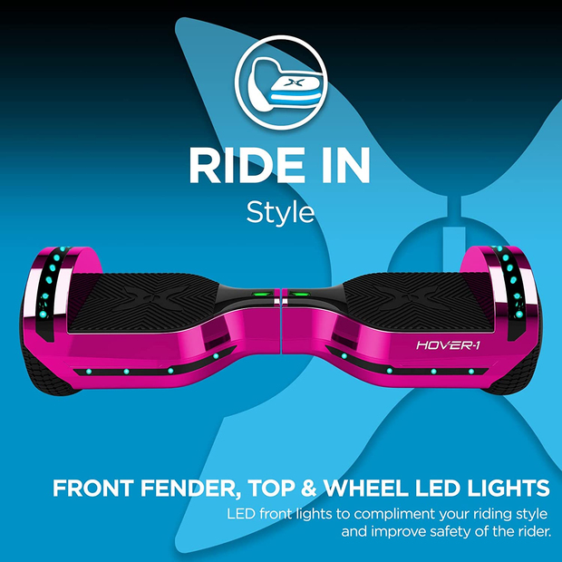 Hover-1 Chrome 2.0 Electric Hoverboard | 6MPH Top Speed, 7 Mile Range, 4.5HR Full-Charge, Built-In Bluetooth Speaker, Rider Modes: Beginner to Expert