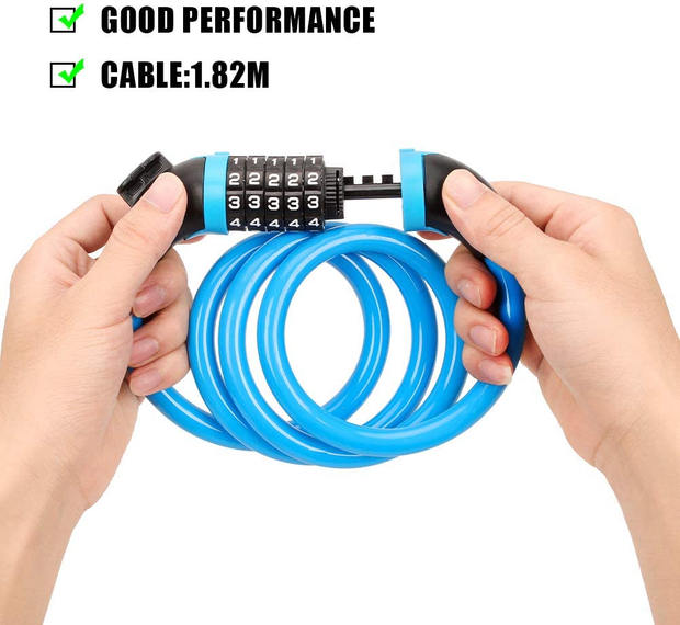 Emoly Bike Lock Cable, High Security 5 Digit Resettable Combination Coiling Bike Cable Lock,Bicycle Cable Lock for Bicycle,Mountain Bike, Scooter Outdoors, 4 Feet X 1.2M, Blue
