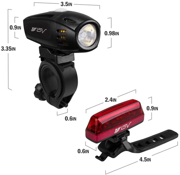 BV Super Bright USB Rechargeable Bike Light Set, Headlight with Free Taillight, Three Light Modes, Water Resistant IP44 - Fits All Bicycles with Two Mounting Options