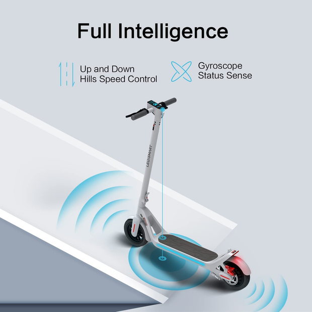 LEQISMART A8 Electric Scooter Adults & Scooter Lock, 28 Miles Long-Range Battery, Gyroscope Speed Control and Intelligent Light Sense, 9" Anti-Puncture Air Filled Tires, Max 630W Motor & Foldable