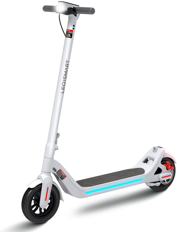 LEQISMART A8 Electric Scooter Adults & Scooter Lock, 28 Miles Long-Range Battery, Gyroscope Speed Control and Intelligent Light Sense, 9" Anti-Puncture Air Filled Tires, Max 630W Motor & Foldable